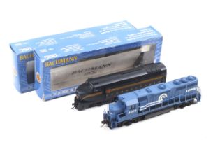 Two Bachmann OO gauge diesel locomotives. Featuring one F-16 shark Pennsylvania no.