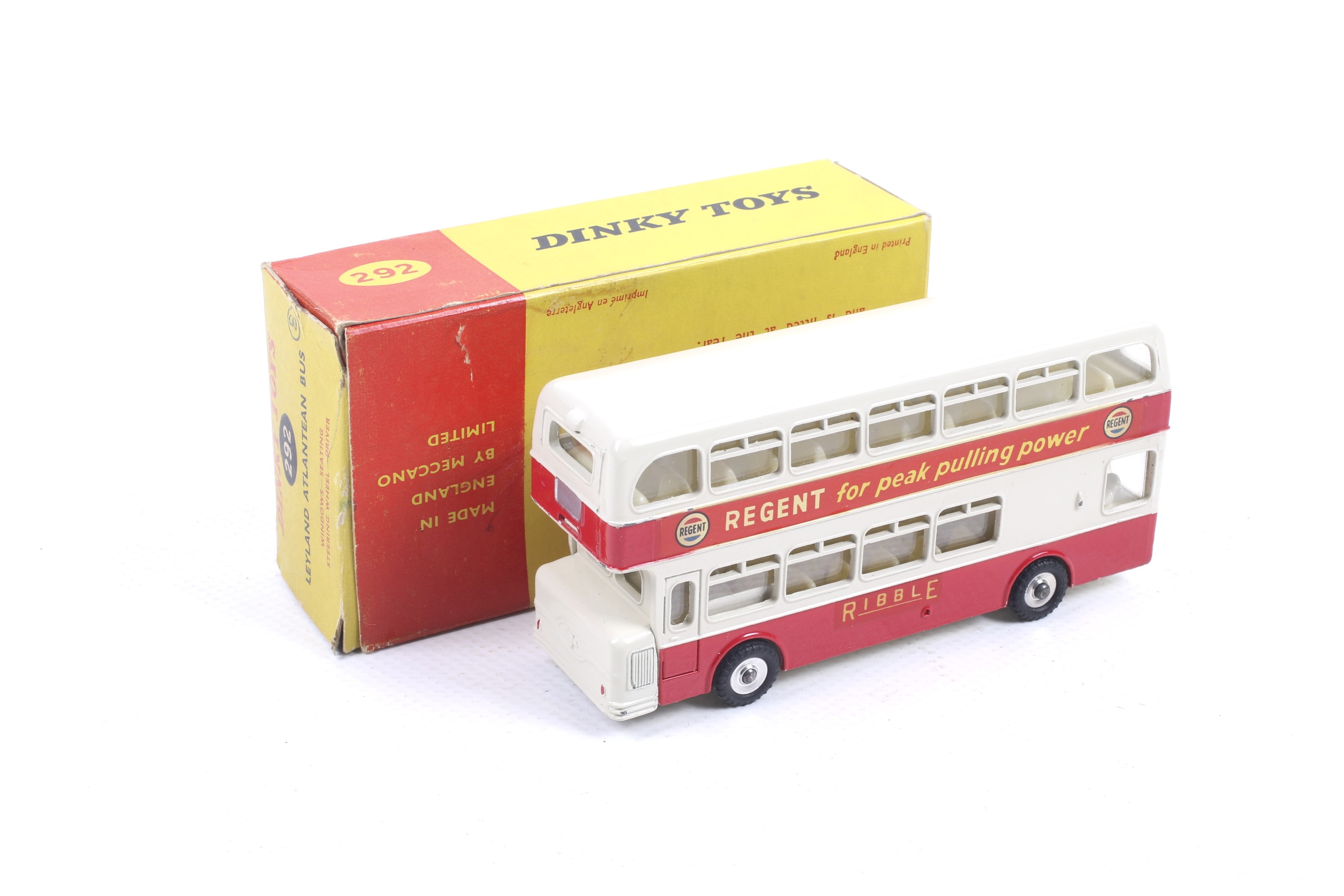 A Dinky diecast Leyland Atlantean Bus. No. 293 with white body and red trim, in original box. - Bild 2 aus 2