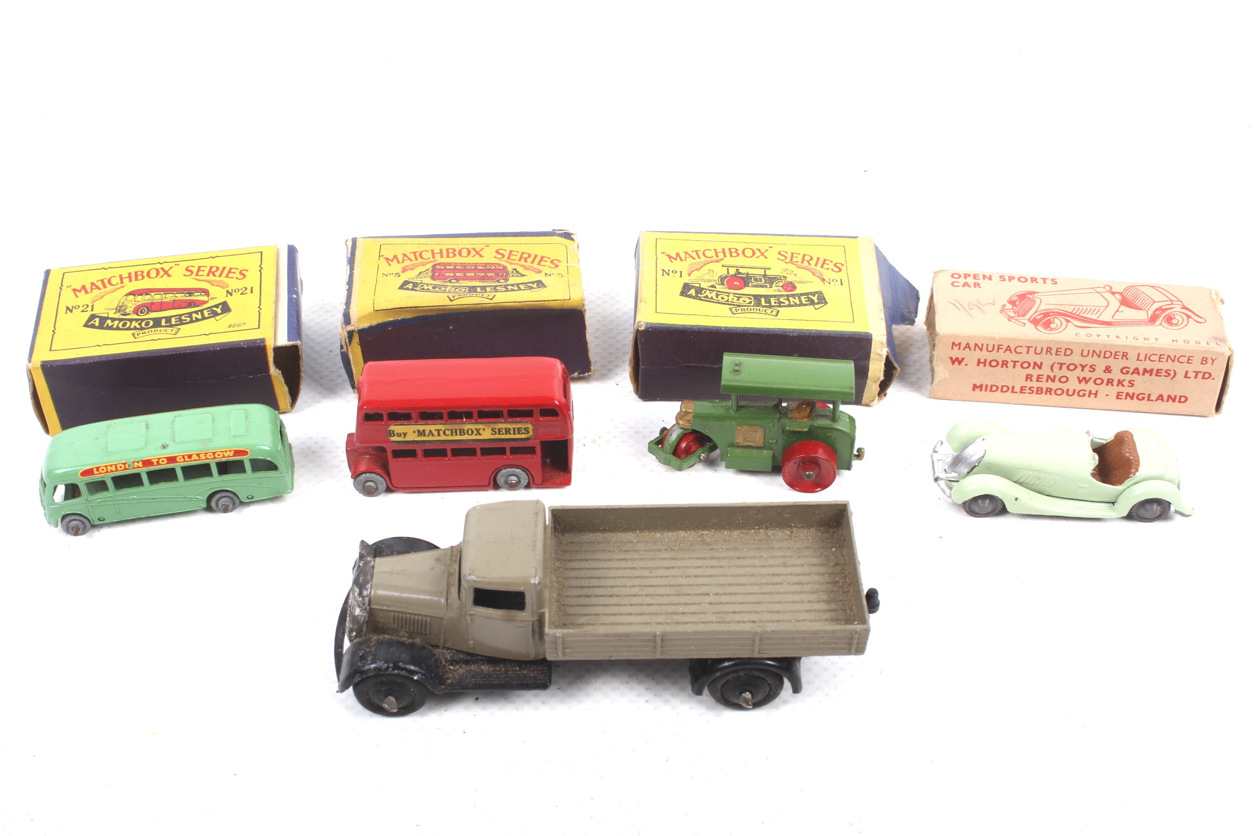 Three Moko Lesney Matchbox Series diecast models. Comprising No. 1 diesel road roller and No.