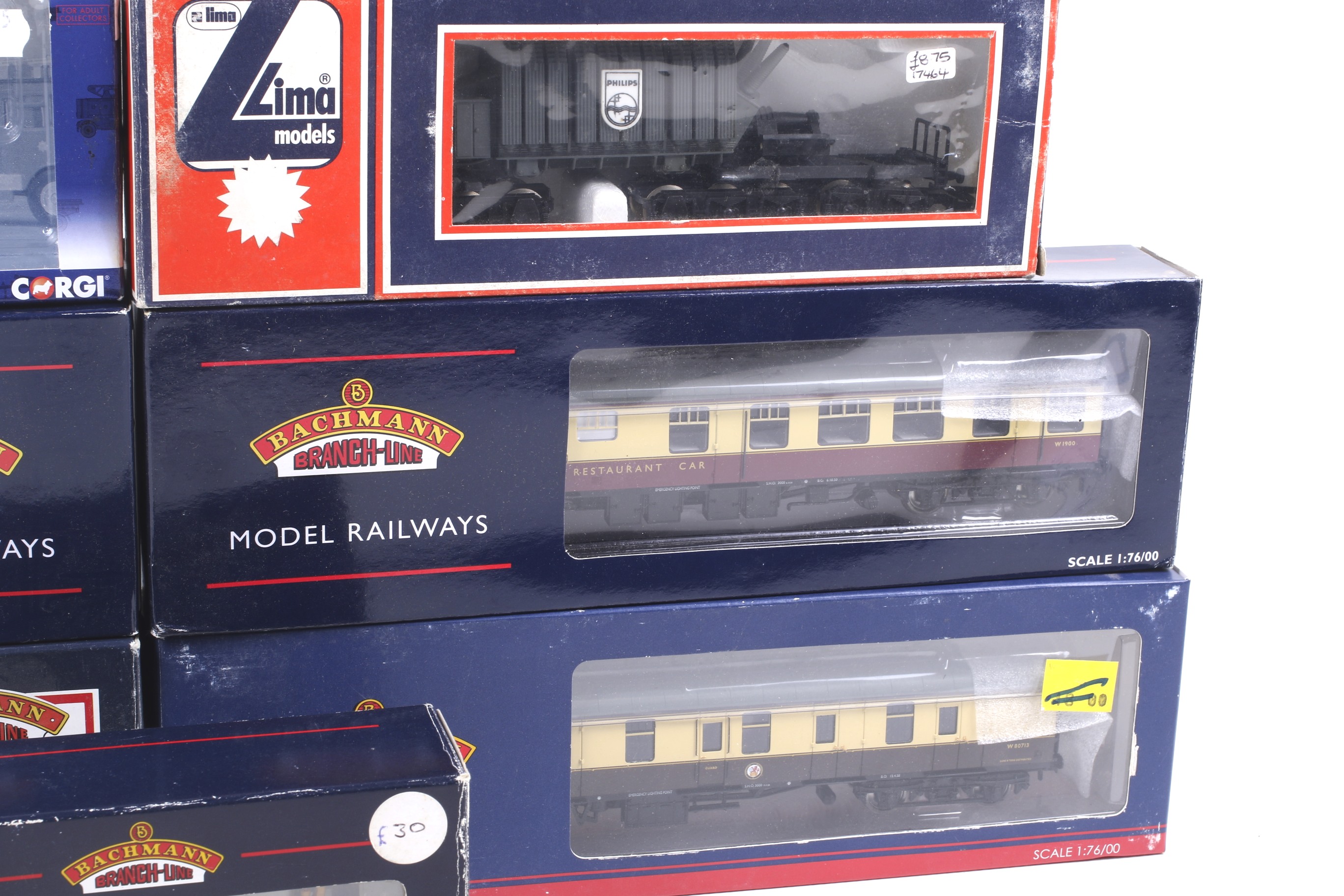 Seven mainly Bachmann OO gauge goods wagons and coaches. - Image 3 of 3