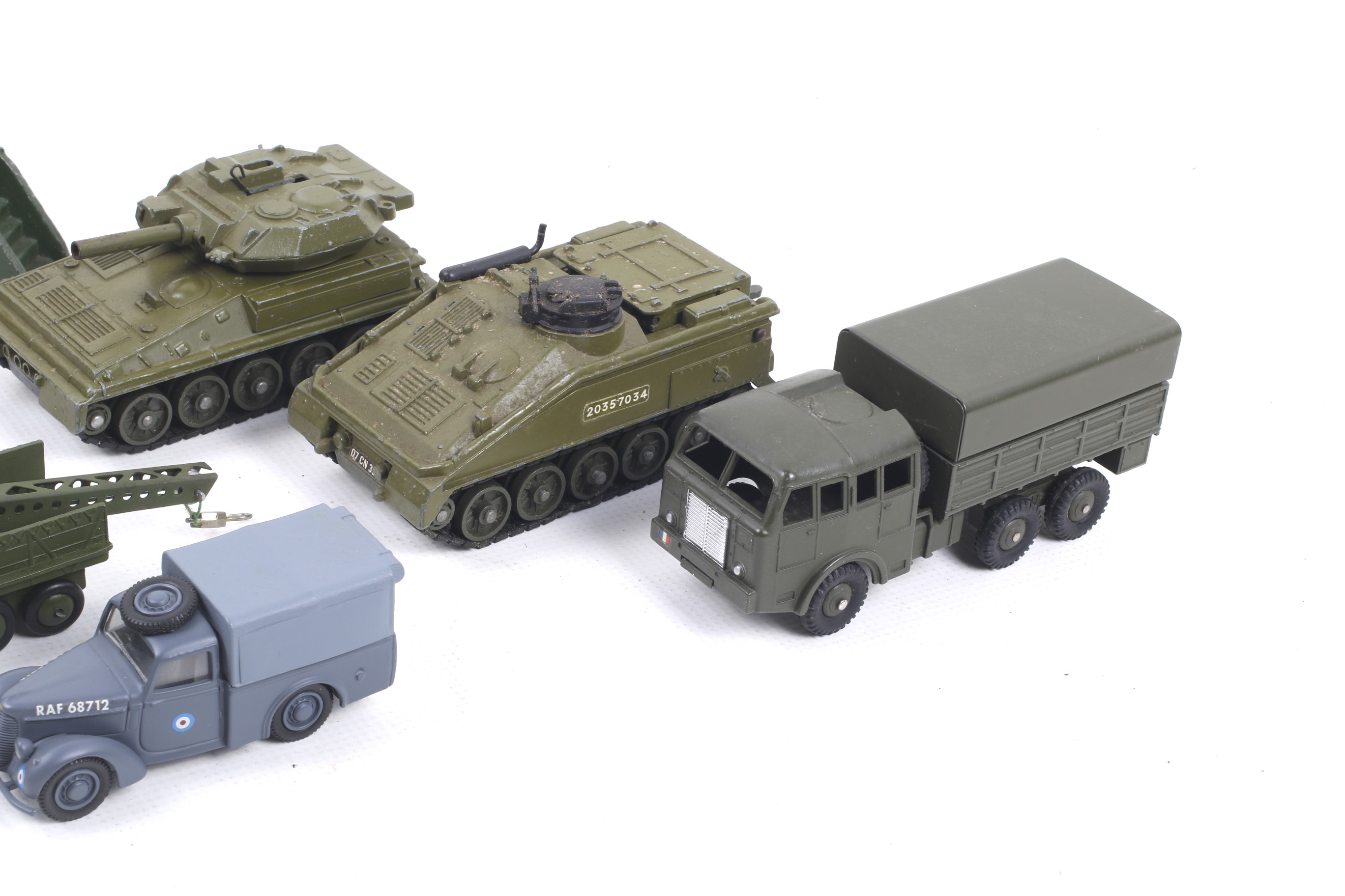 Eight Dinky diecast military vehicles. Including tanks, trucks and a searchlight etc, all unboxed. - Image 3 of 3