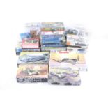 A collection of military themed model kits. Comprising mainly tanks from Italeri and Revell etc.