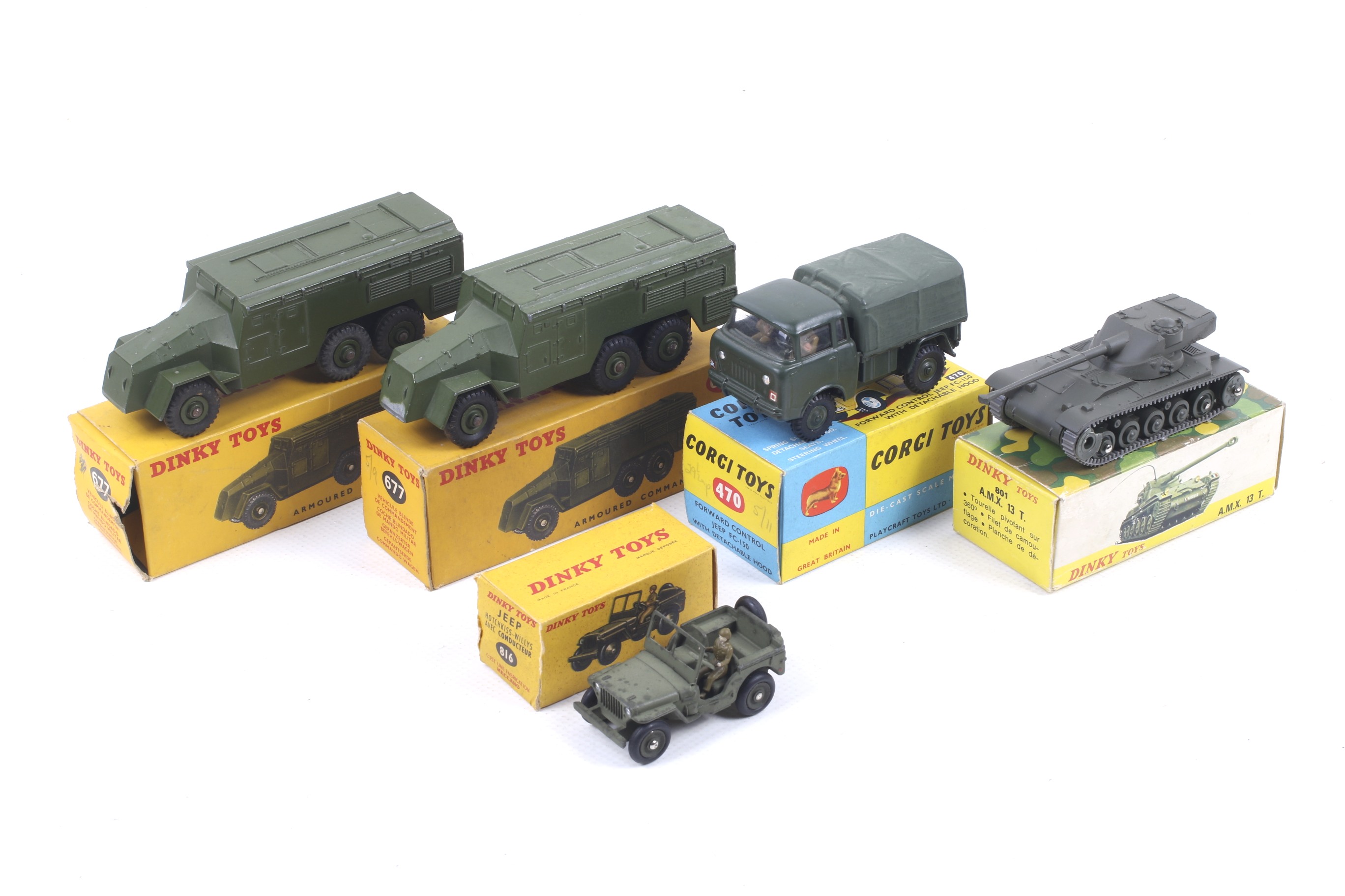 Five Dinky diecast military vehicles. Comprising two Armoured Command Vehicles no.