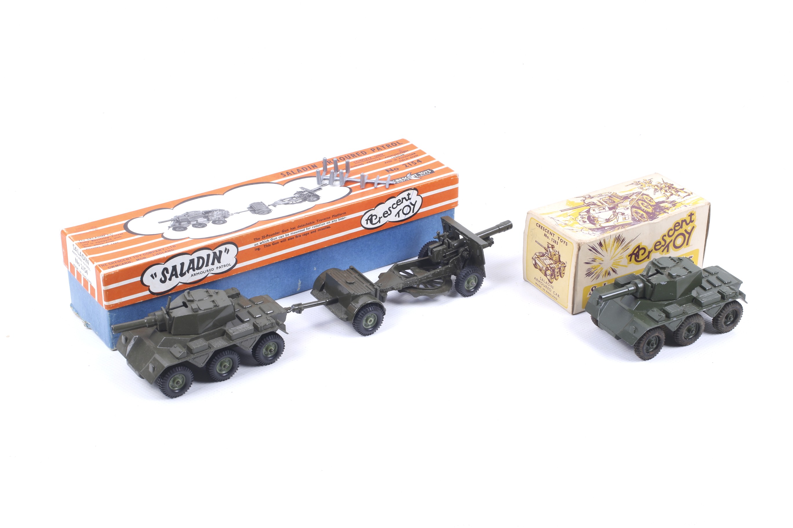 Two Crescent Toys diecast military vehicles. Comprising a Saladin armoured car no.