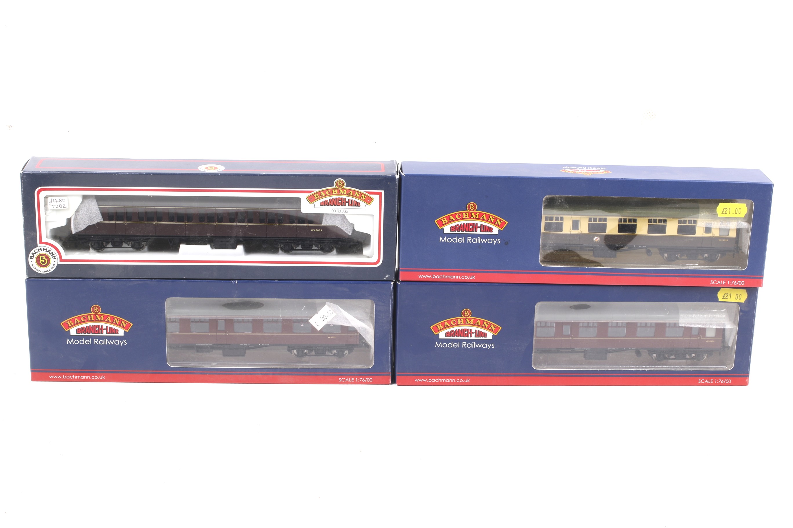 Four Bachmann OO gauge BR Mk1 coaches.