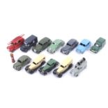 Twelve diecast model cars. Noting Dinky with earlier cars, a fire engine etc, all unboxed.