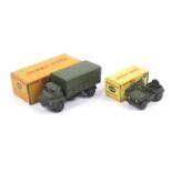 Two Dinky diecast military vehicles. Comprising an Austin Champ no. 674 and a 3 ton army wagon no.