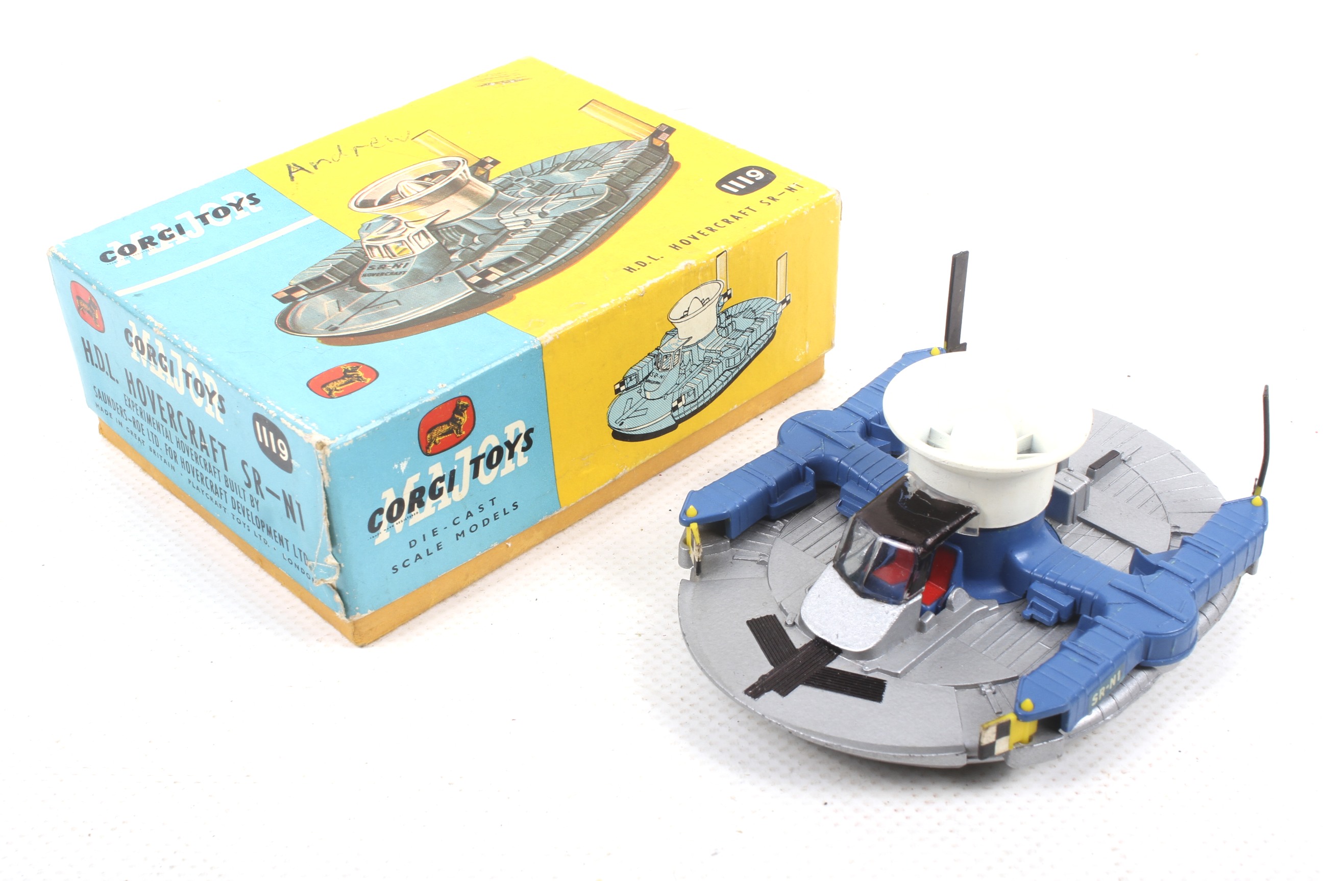 A Corgi diecast HDL Hovercraft SR-NI. No. 1119, silver and blue body, in original box.