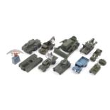 Ten diecast military vehicles.