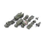Ten unboxed Dinky diecast military vehicles.