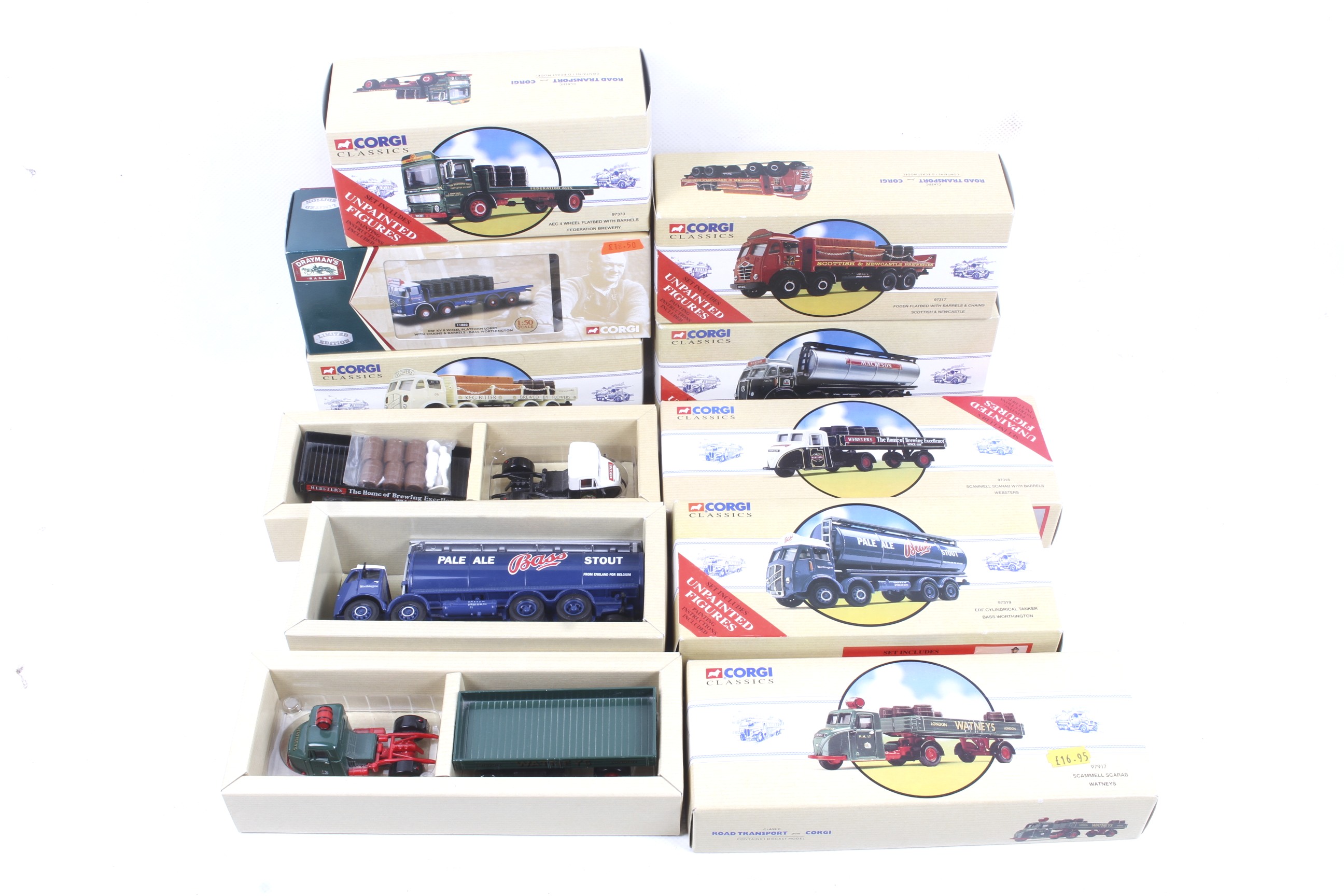 A collection of Corgi diecast lorries. In a range of liveries realting to breweries, boxed.