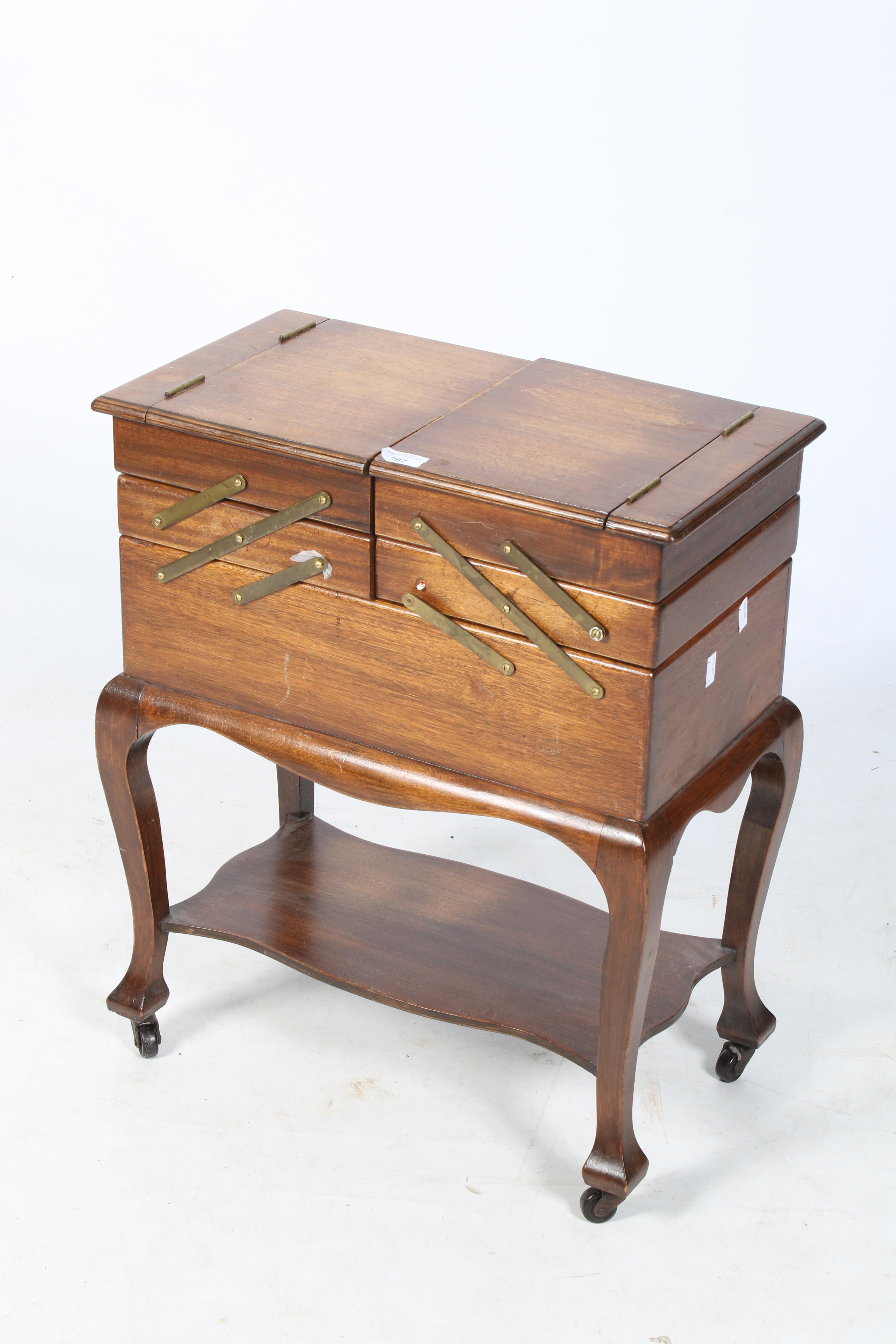 A early 20th century sewing trolley and a Japanese style bobbin box.