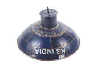 A hand riveted recycled metal industrial style lamp shade.