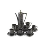 A mid-century Portmeirion 'Totem' six piece coffee set. Glazed in dark green, Max.