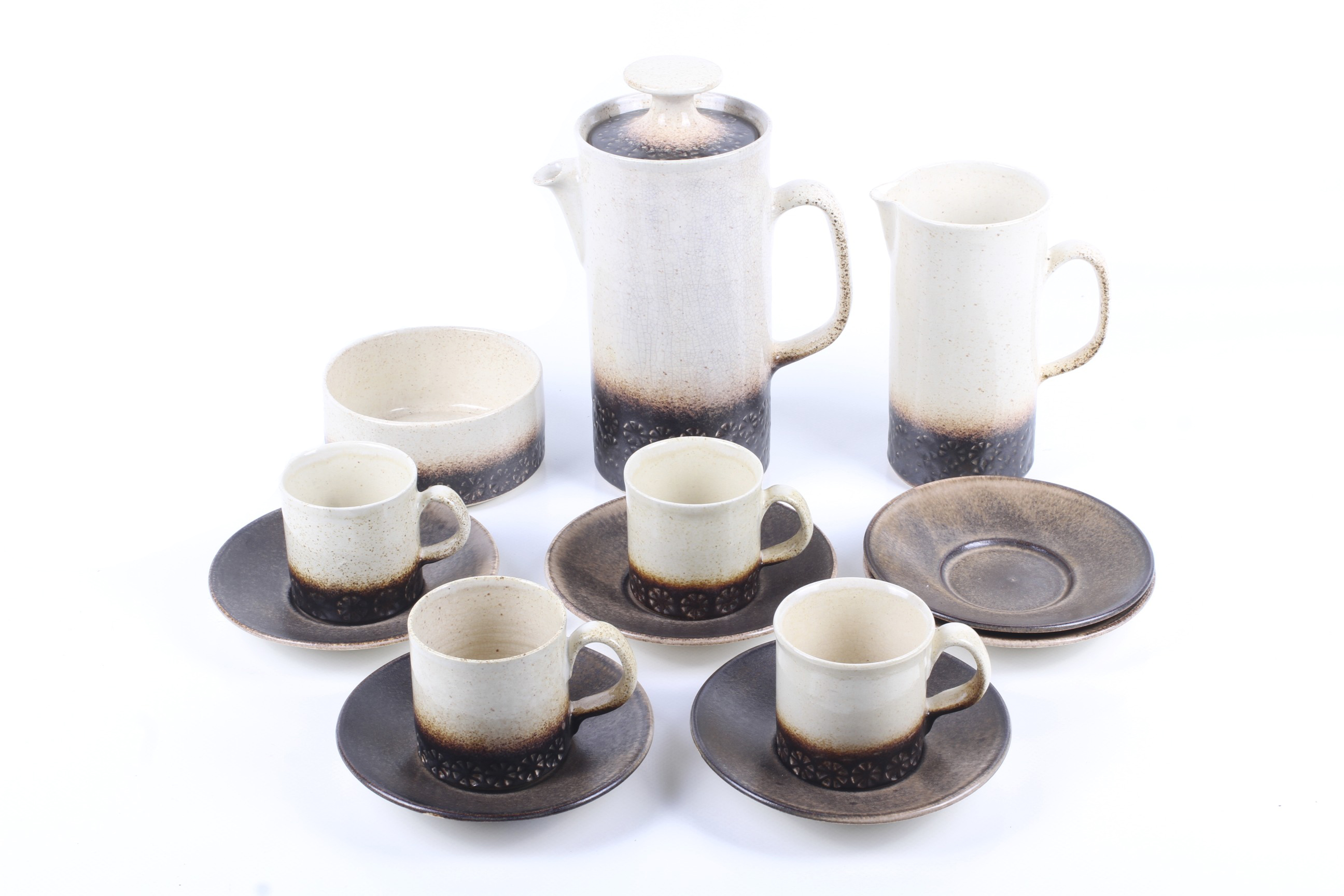 Mid-century Iden Pottery Rye Sussex coffee set for four.