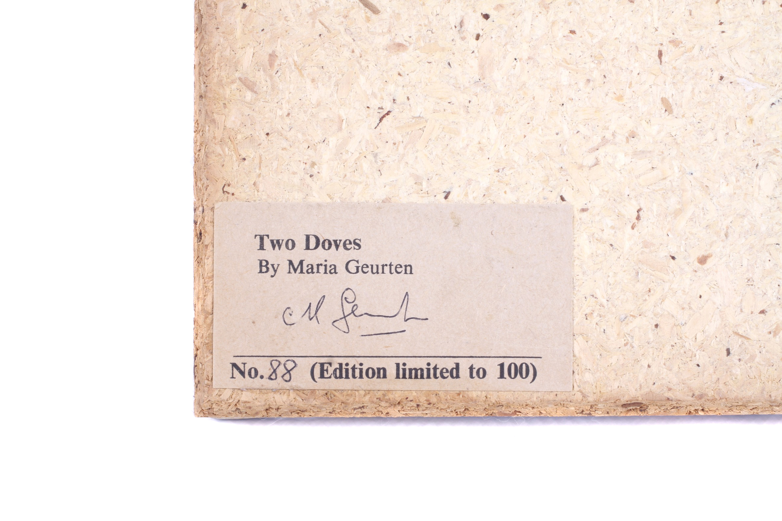 Maria Geurten (1929-1998), Two Doves signed limited edition studio pottery wall hanging. - Image 2 of 2
