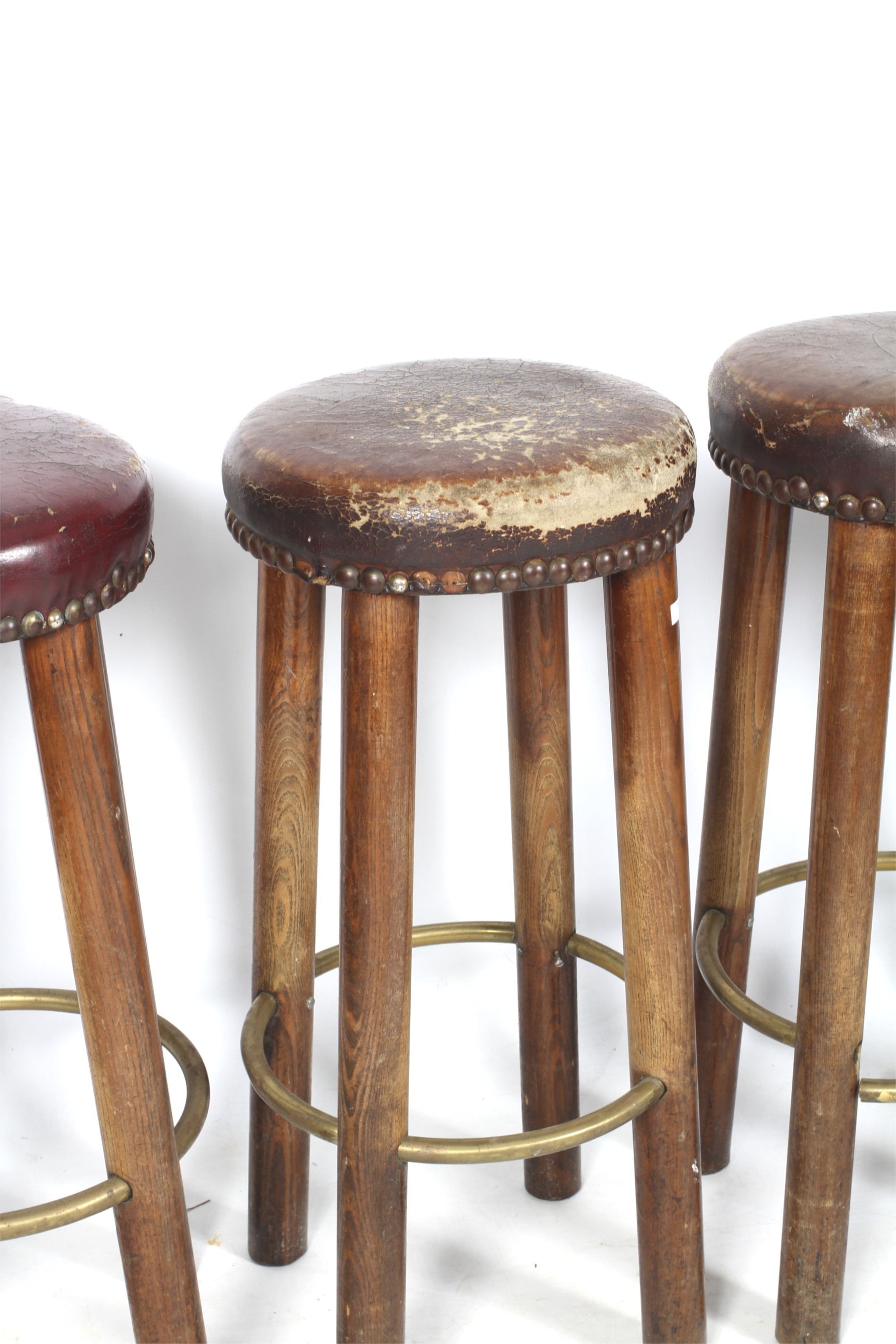 A set of four leather and wood bar stools. - Image 2 of 2