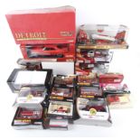 Collection of assorted die cast model fire engines and vehicles.