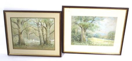 Helen Edwards (1882-1963), two watercolours. Woodland scenes, labels verso.