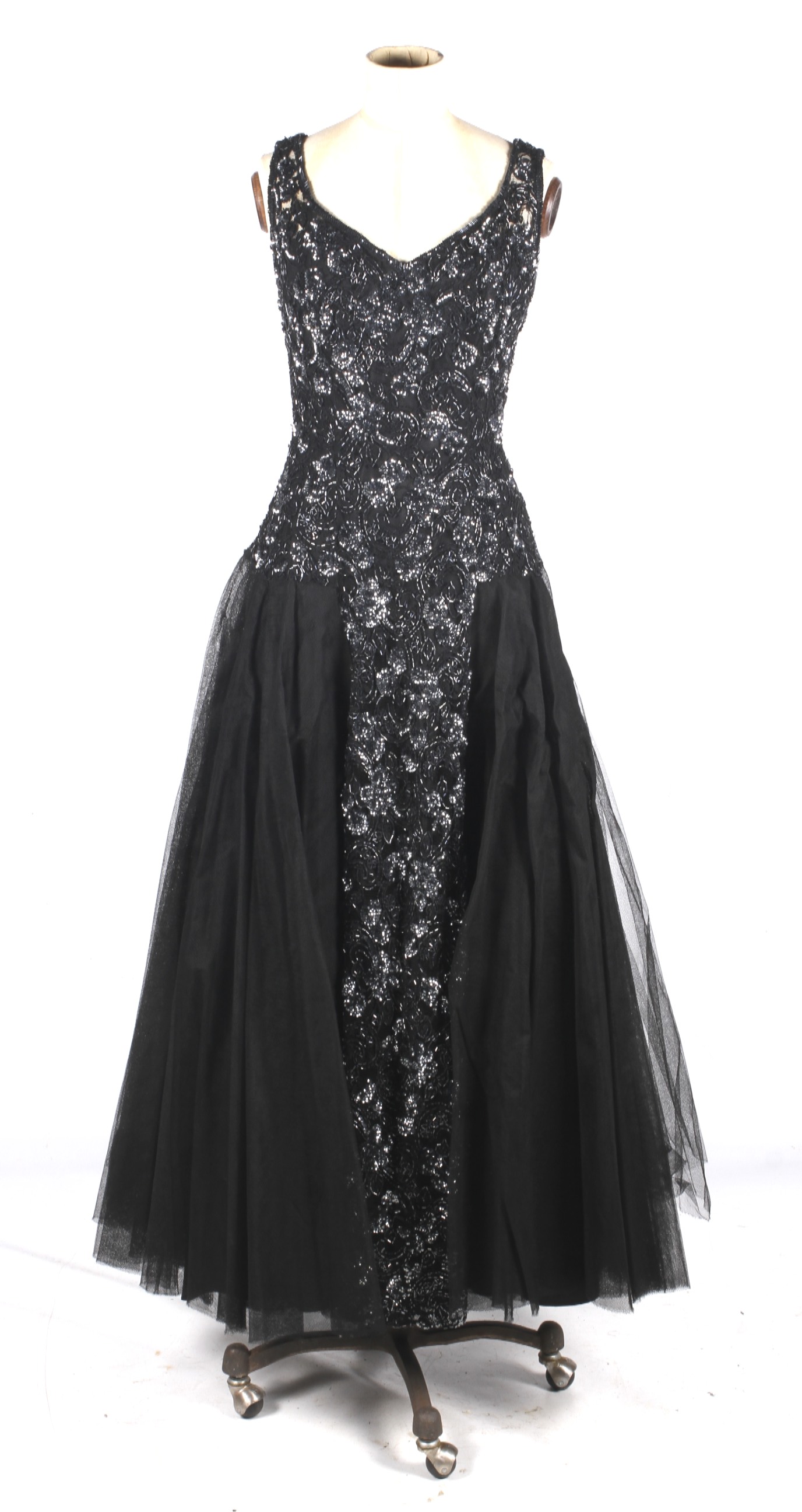 A vintage black evening gown.