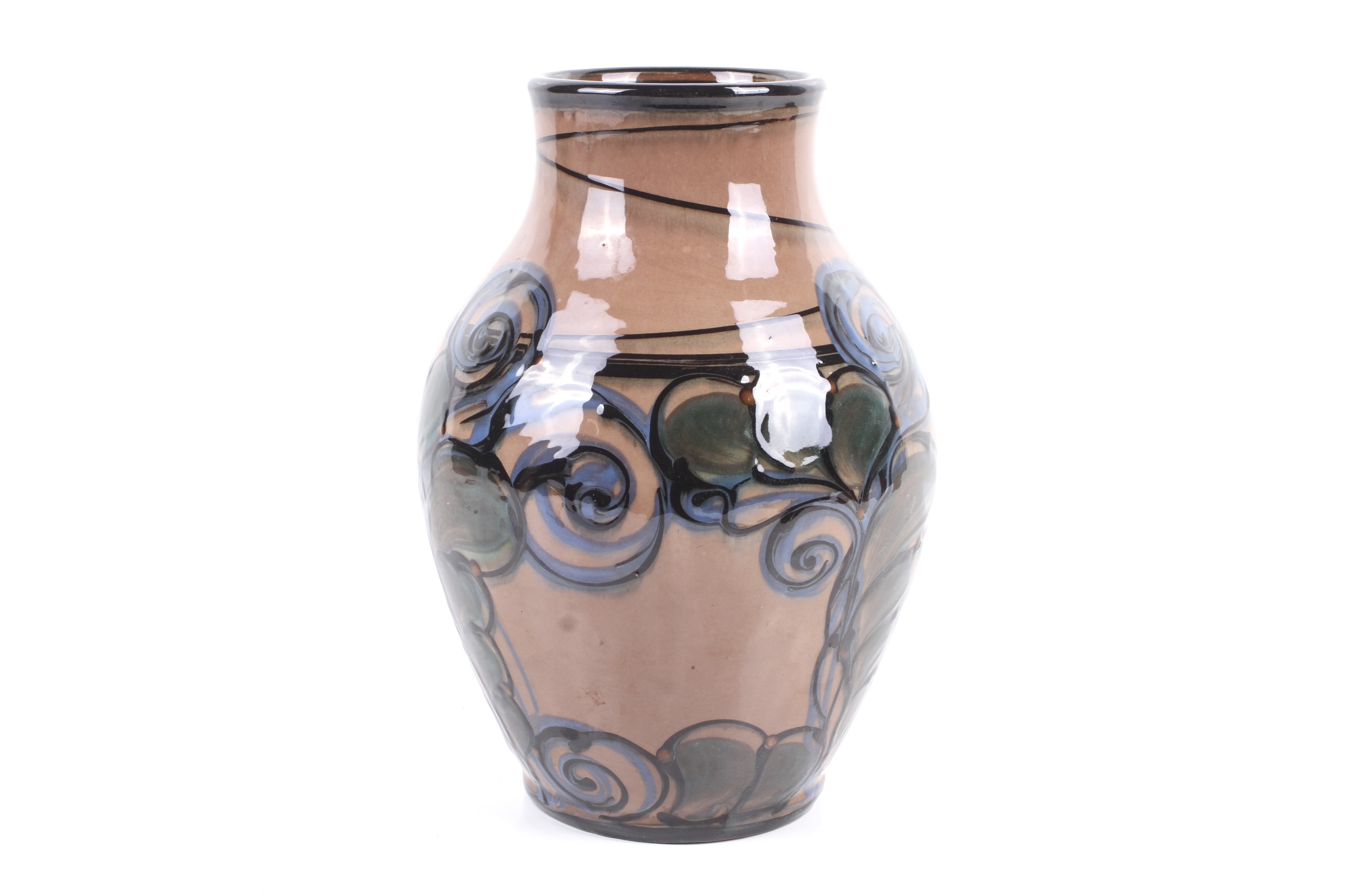 A Danico Danish studio pottery vase. With stylised floral decoration, impressed mark to base, #10.