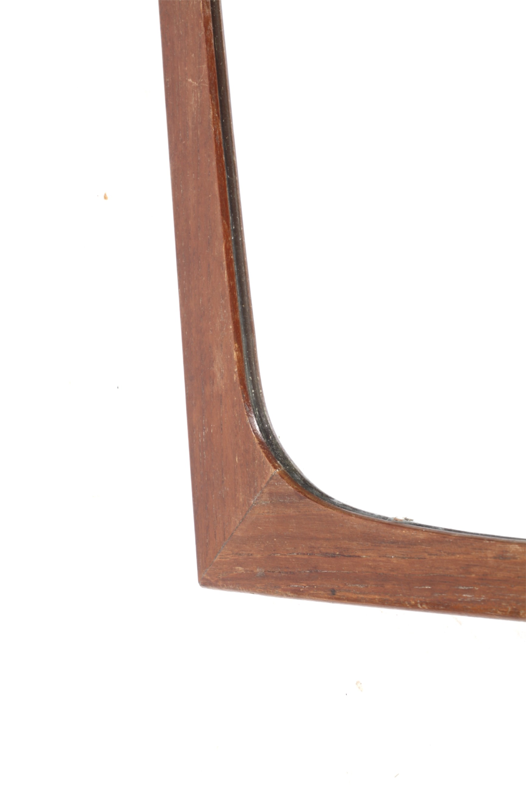 A Danish mid-century asymmetric wooden framed wall mirror. Stamped 'Made in Denmark' on the back. - Image 2 of 2