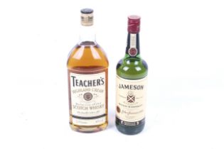 Two bottles of whisky. Comprising one bottle of Teachers highland cream, 1.