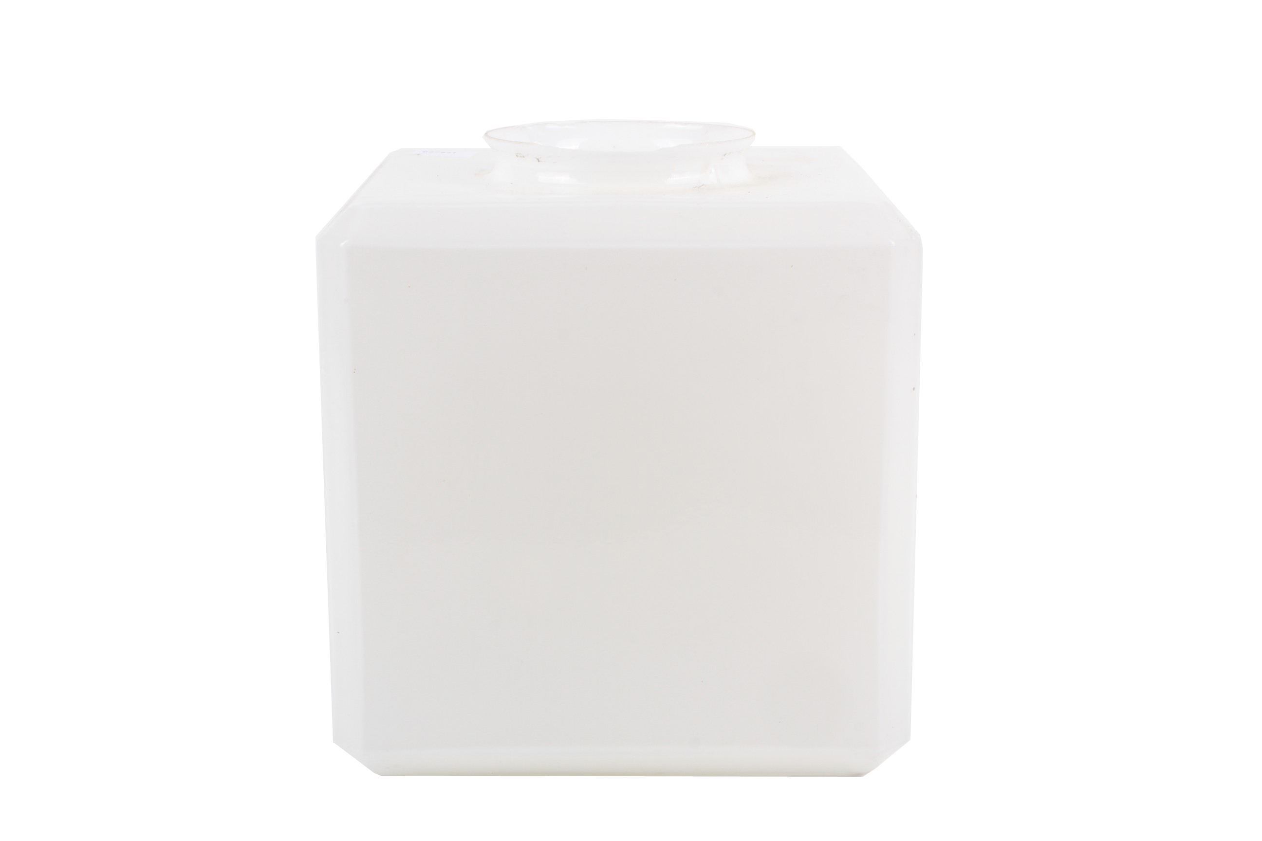 A Deco style opaline milk glass cube lamp shade. With chamfered edges, 10cm fitted neck. 20.