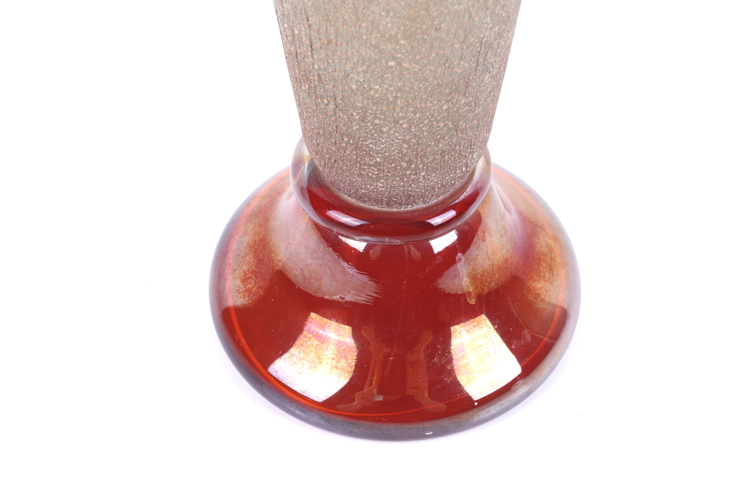 20th century Czech Studio Art cased glass trumpet vase. Textured outside with applied base. - Image 2 of 2