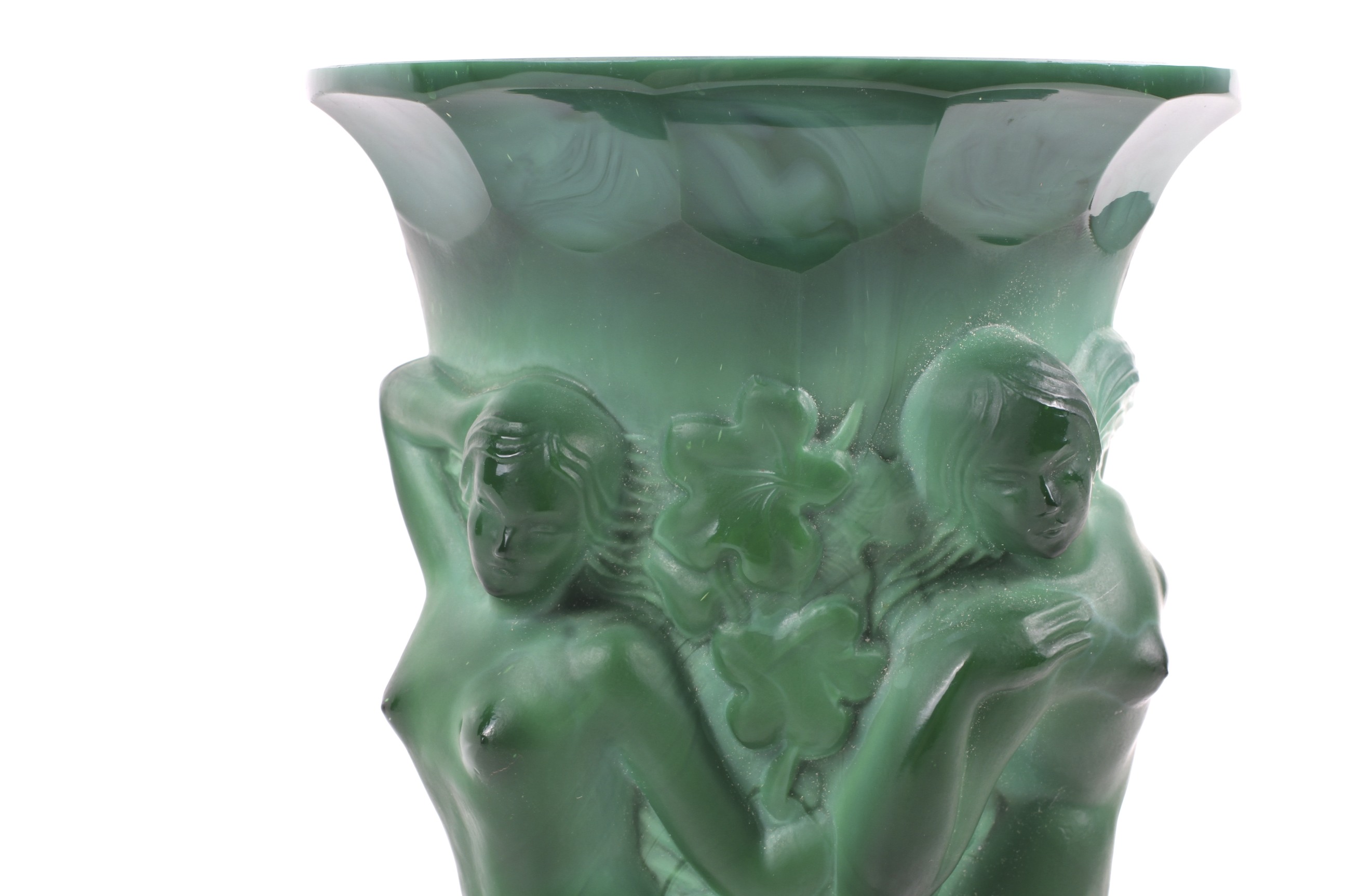 A circa 1930s Art Deco moulded green malachite glass vase, attributed to Curt Schlevoght. - Image 2 of 2