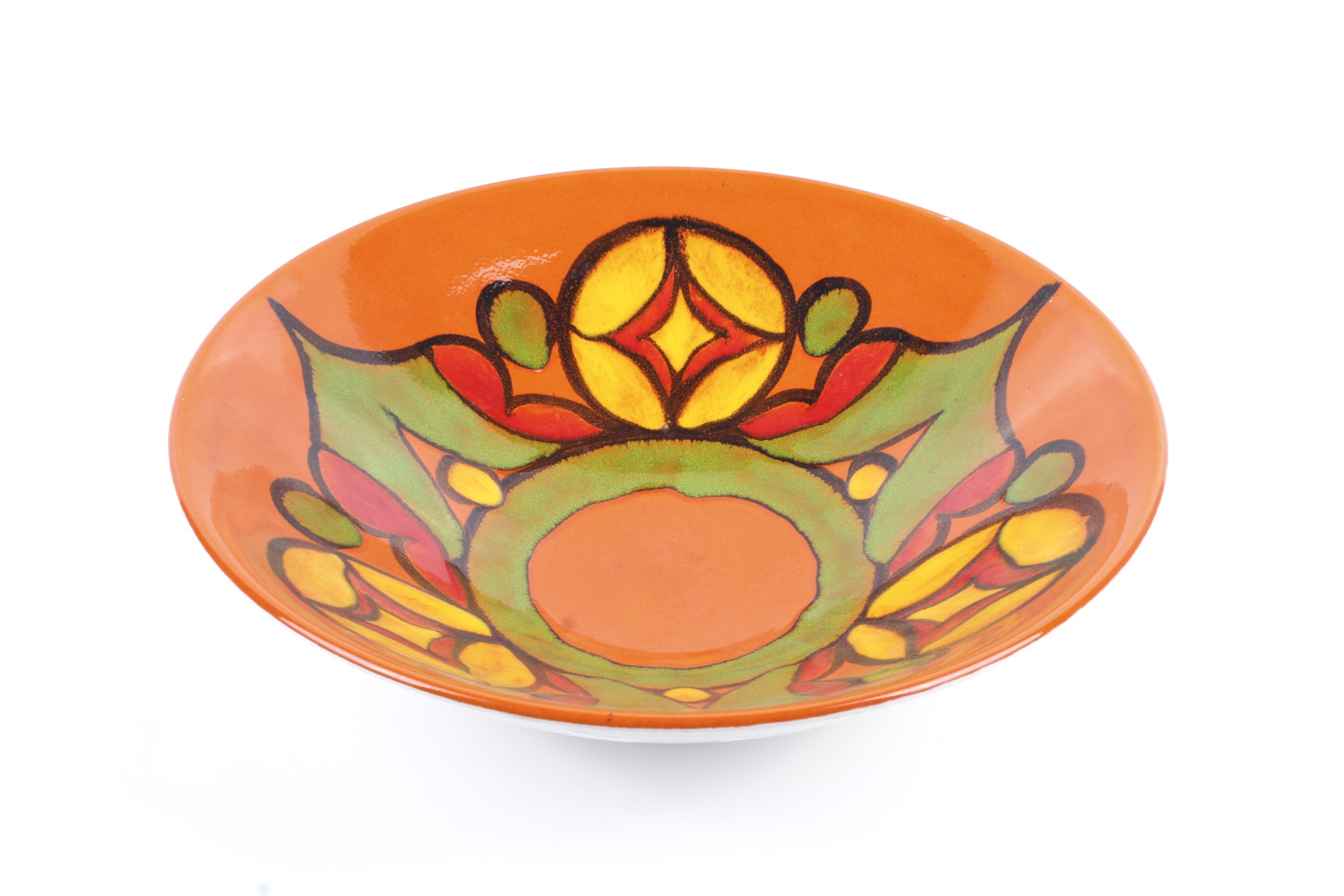 A mid-century Poole Pottery Delphis orange bowl. #58 indistict monogram.