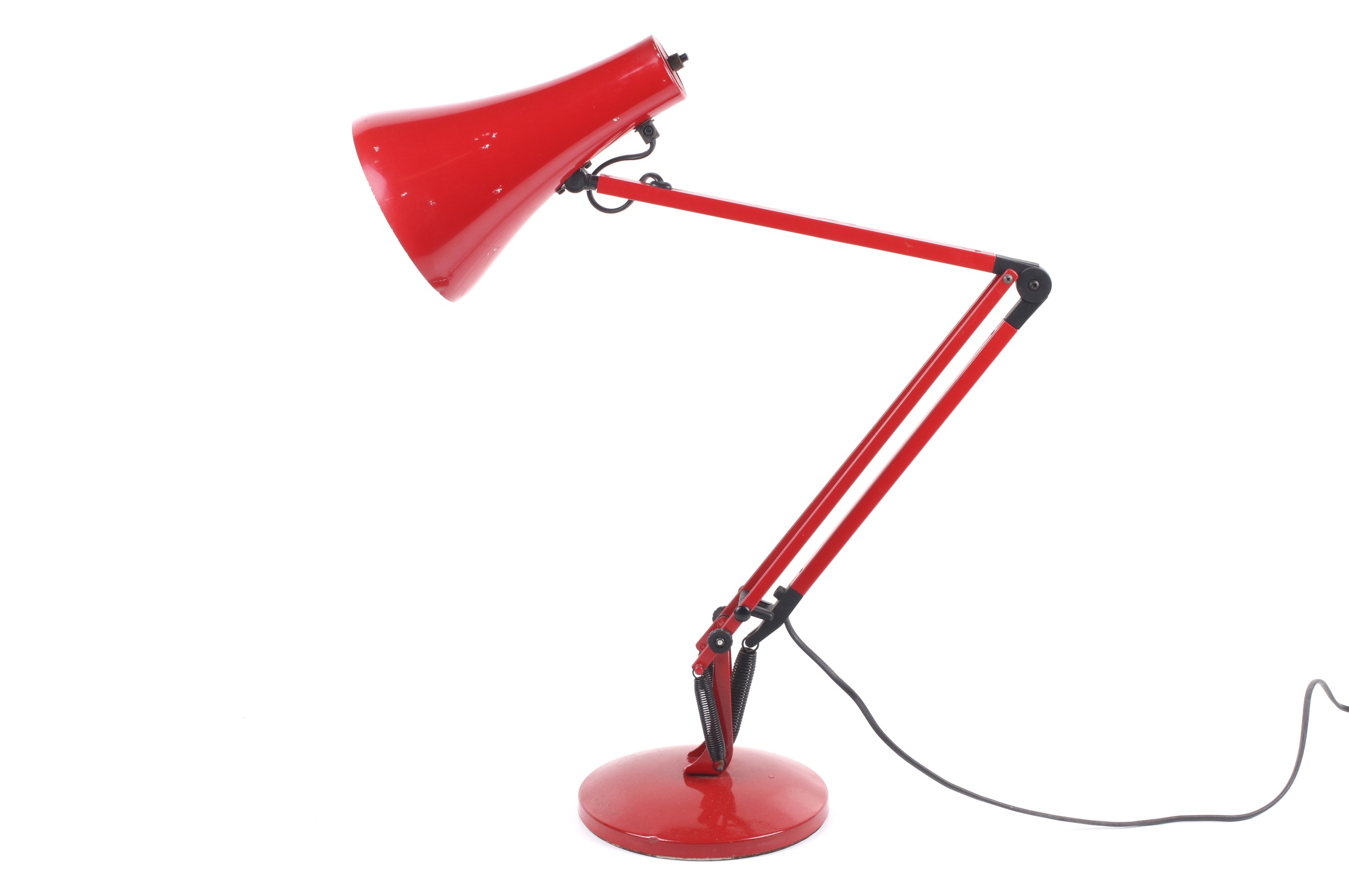 A late 20th century red Anglepoise model 90 by Herbert Terry lamp. On a round domed weighted base.