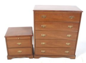 A Stag chest of drawers and matching bedside cabinet.