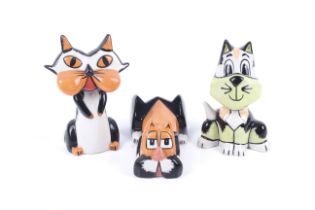 A collection of three assorted signed Lorna Bailey ceramic cats.