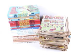 A quantity of Beano comics and annuals. Together with a few Bunty for Girls annuals.