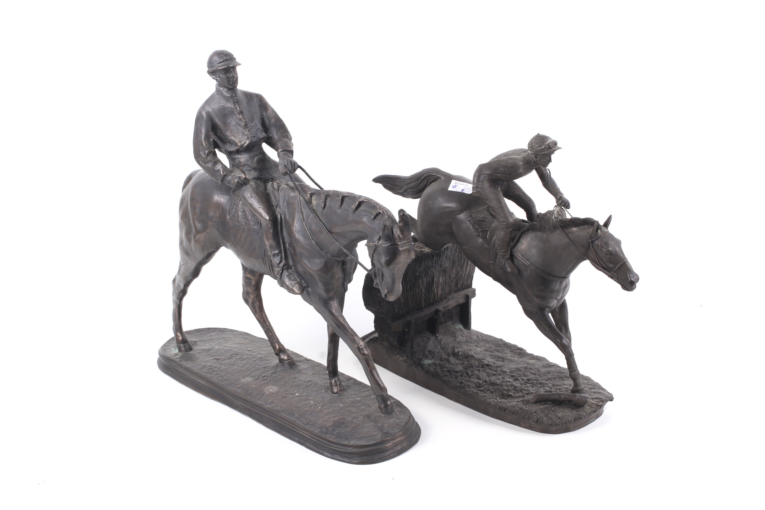 Two coated resin sculptures of horses with riders. Comprising one in stride signed 'O. - Image 3 of 3