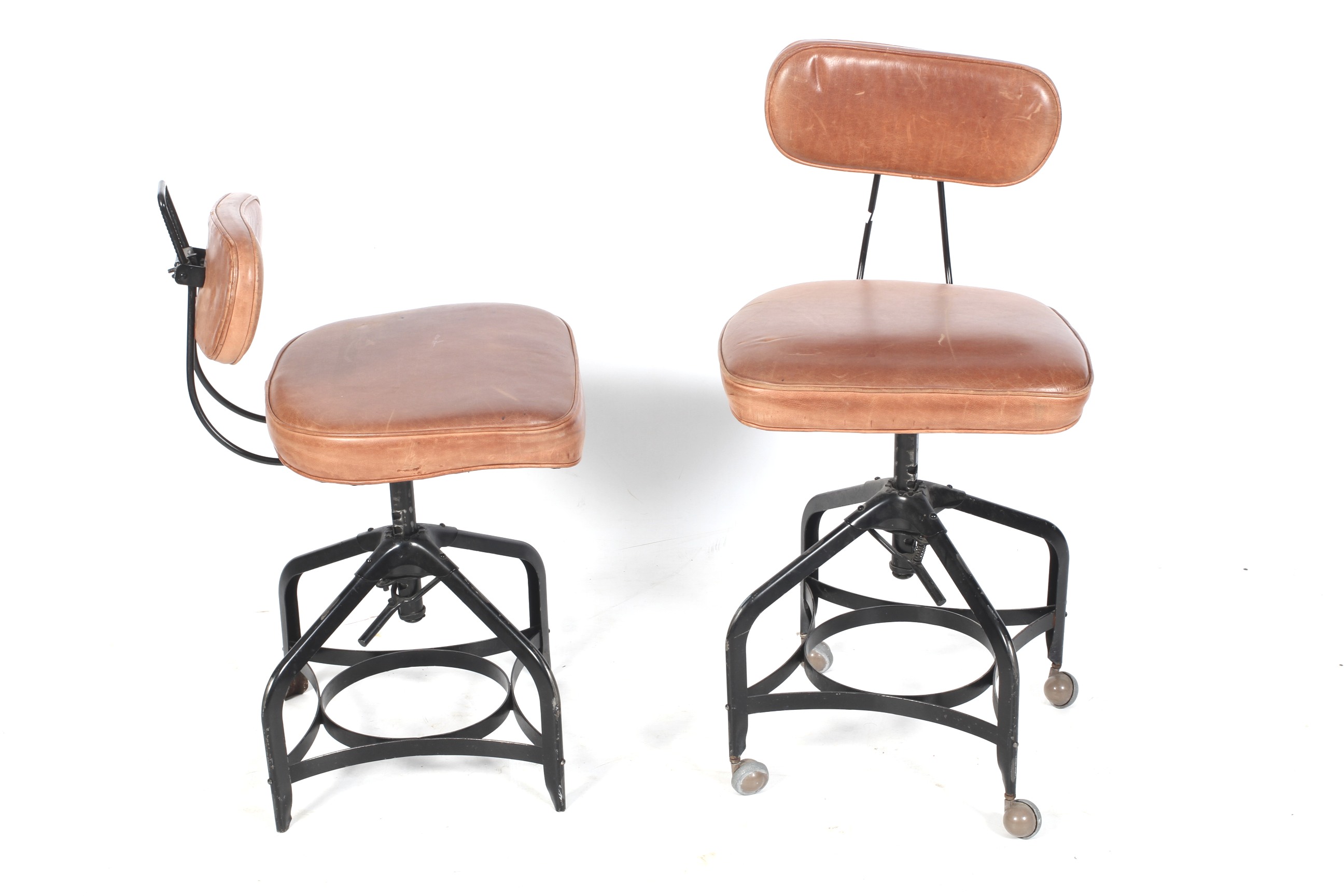 Two industrial style adjustable leather and metal office chairs. - Image 2 of 2