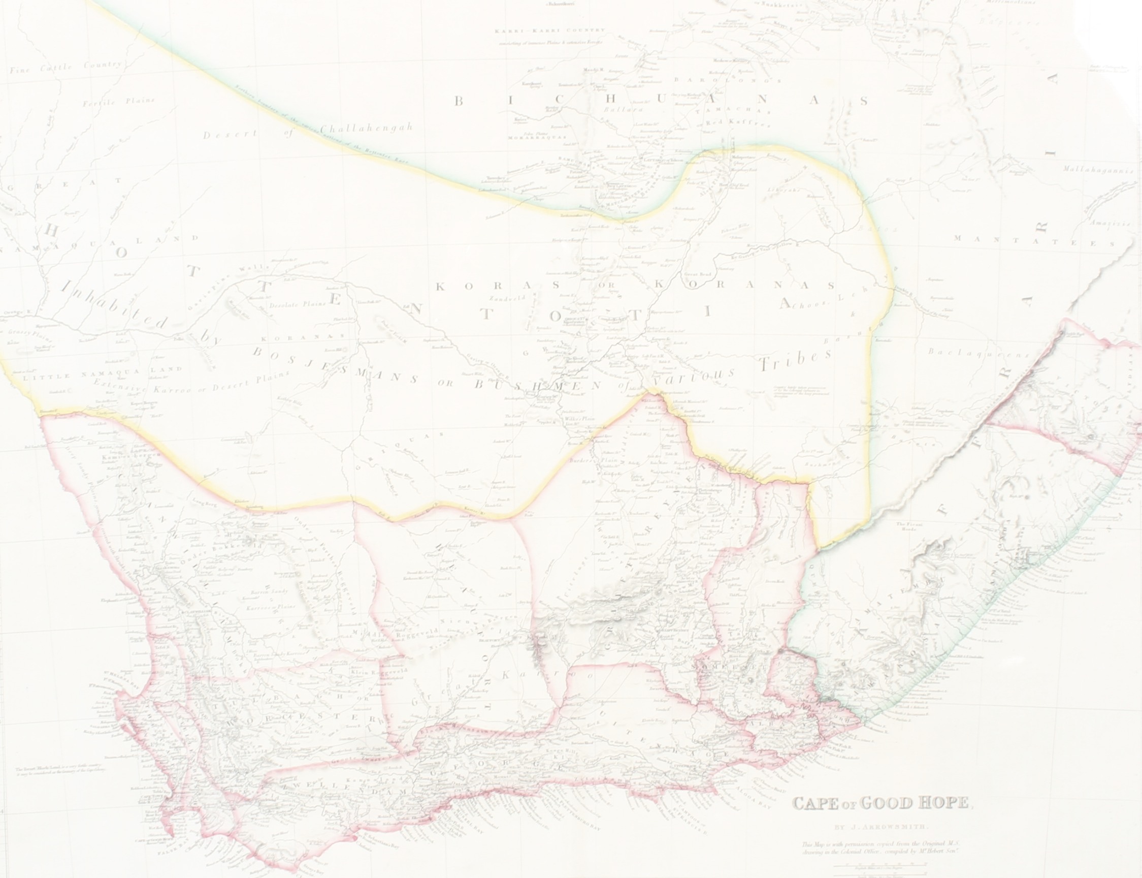 South Africa - a 19th century hand coloured map. Cape of Good Hope by J. Arrowsmith, dated 1842.