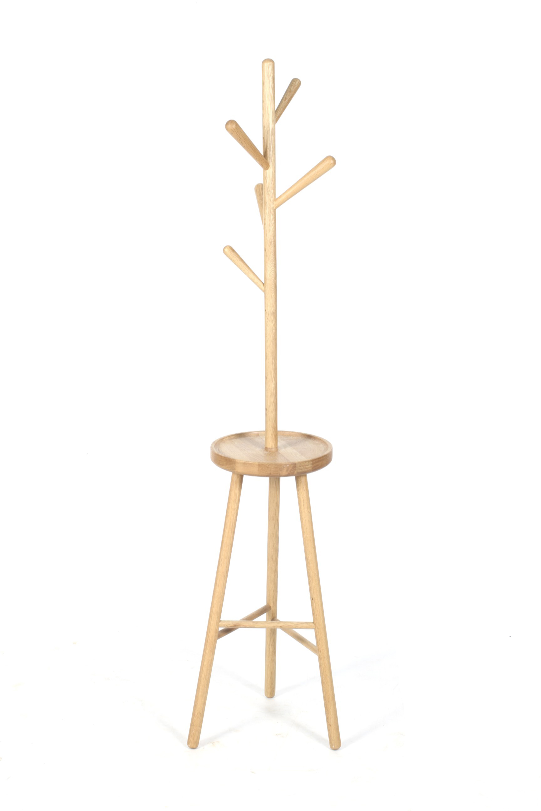 A contemporary Habitat 60 three-legged Twiggy oak coat stand.