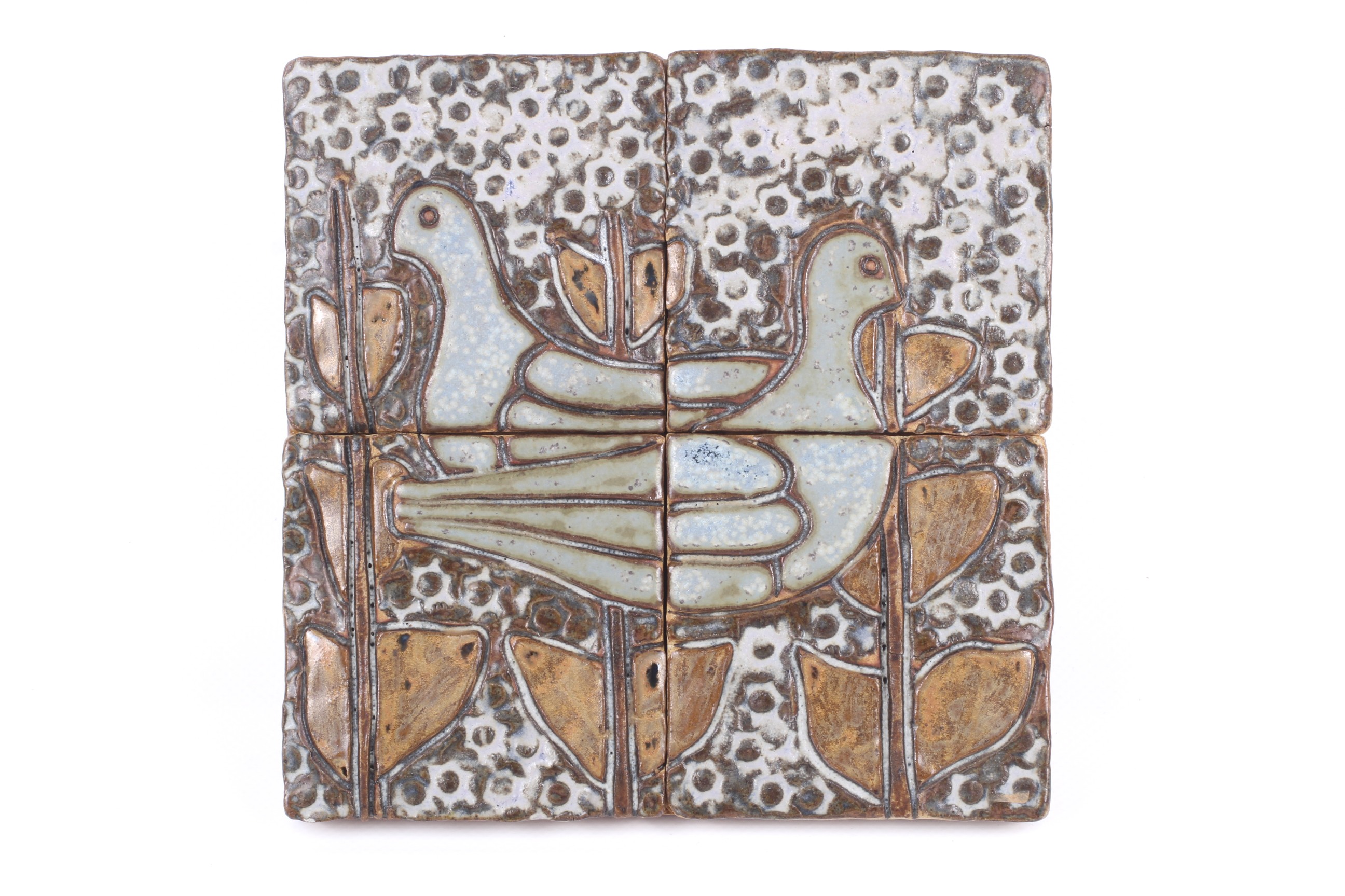Maria Geurten (1929-1998), Two Doves signed limited edition studio pottery wall hanging.