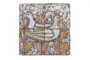 Maria Geurten (1929-1998), Two Doves signed limited edition studio pottery wall hanging.