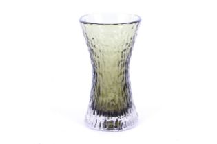 A mid-century Whitefriars 'Hourglass' sage green/clear glass vase.