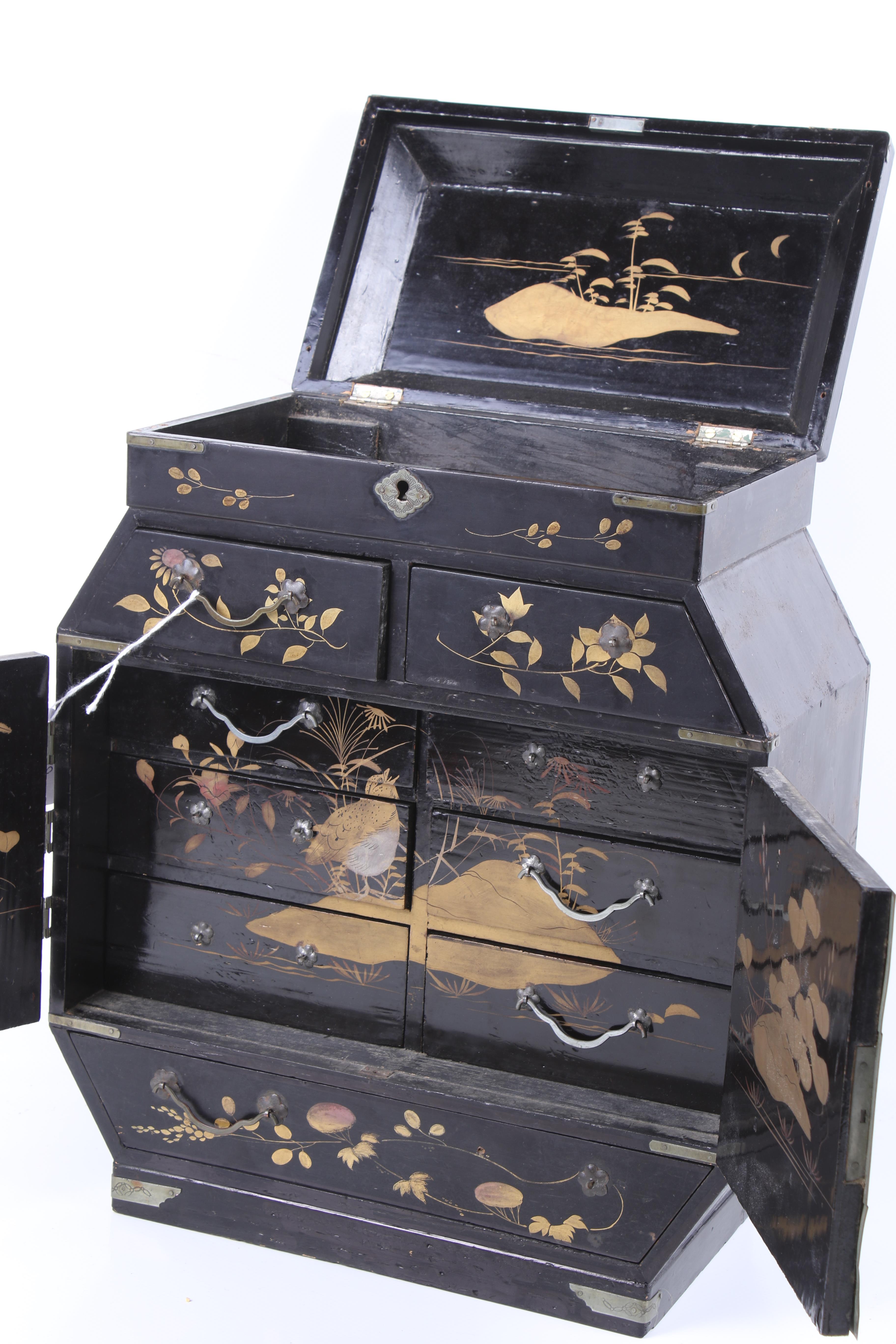 A late 19th century Japanese Aesthetic Movement black lacquered collector's cabinet. - Image 2 of 2