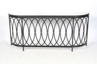 A contempoarary console table radiator guard with curved edges.