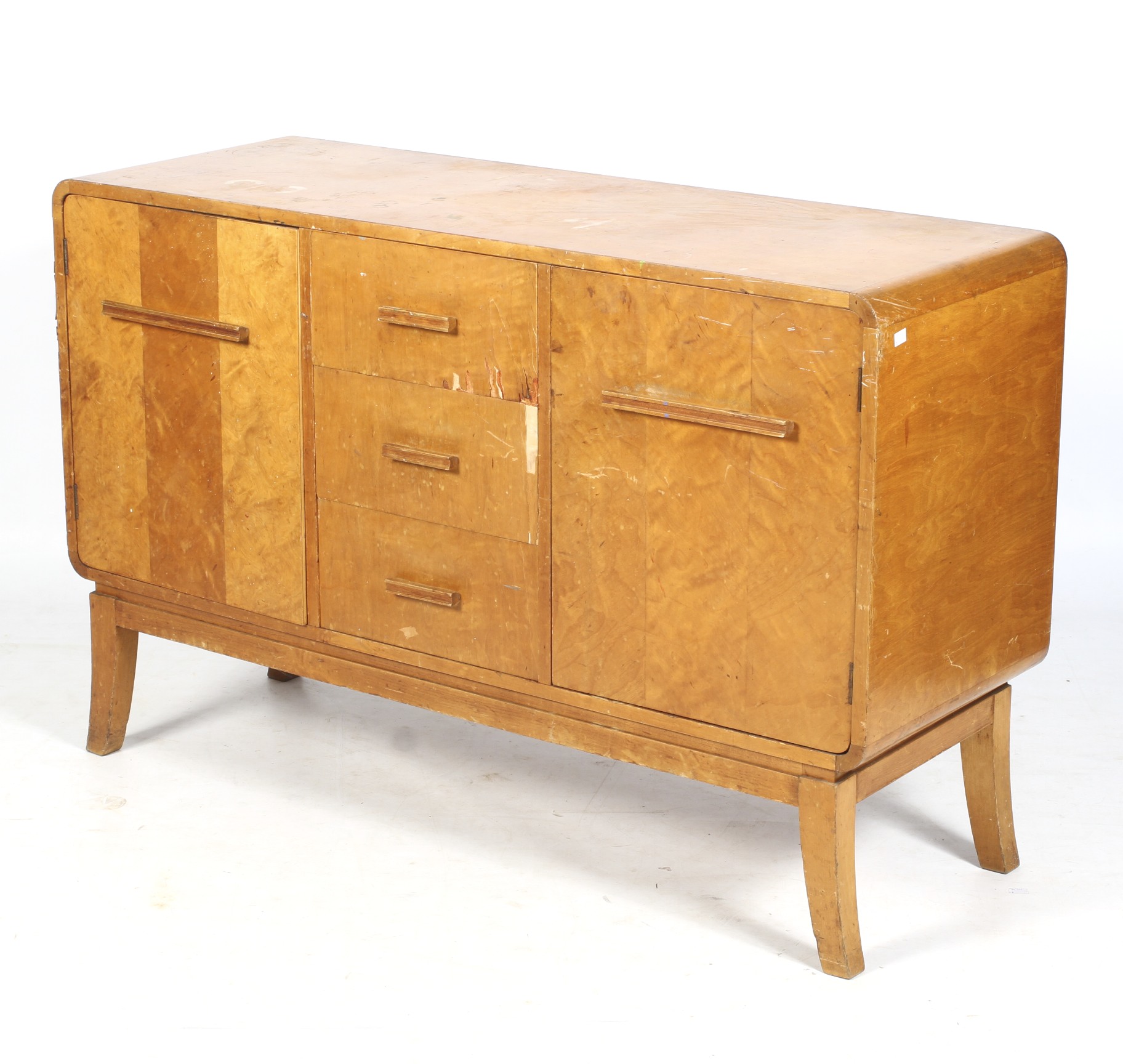 A mid-century veneered wooden sideboard.