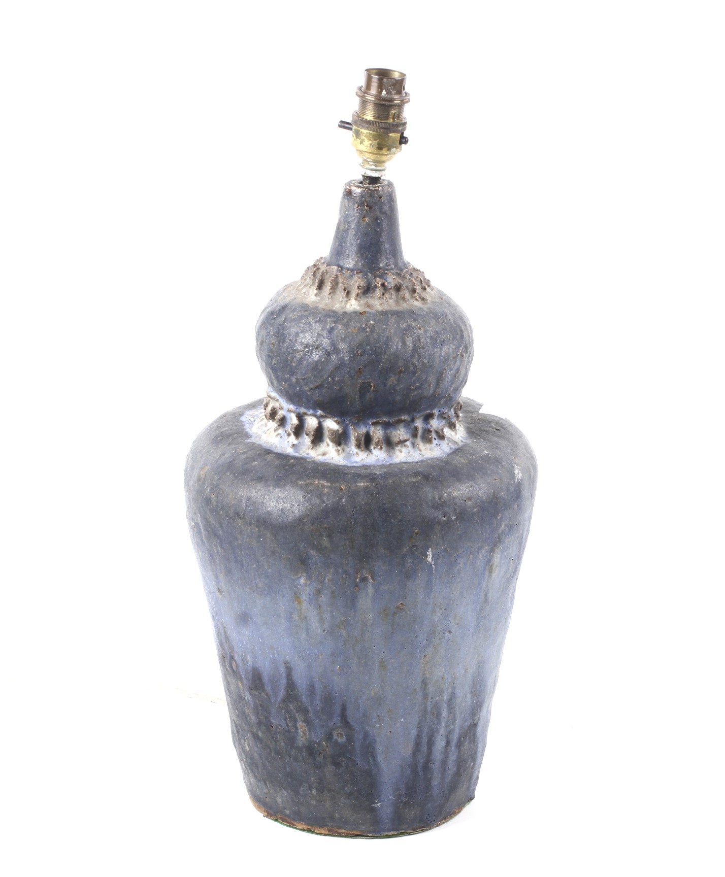 A studio Art Pottery lamp base. With a blue grey drip glaze.