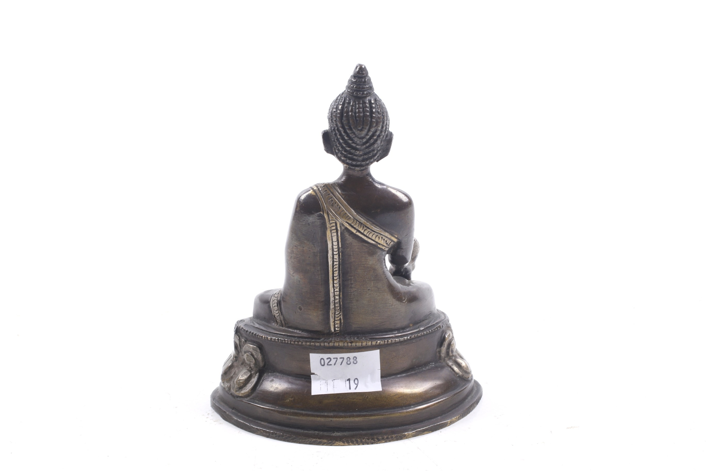 A Tibetan bronze figure of Buddha Shakyamuni with white metal inlay. - Image 2 of 8