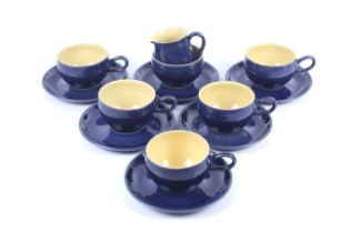 A mid-century Denby Cottage Blue two tone tea service.