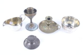 A silver small capstan shaped inkwell and other items.