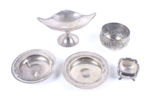 A small collection of silver including two Armada dishes.